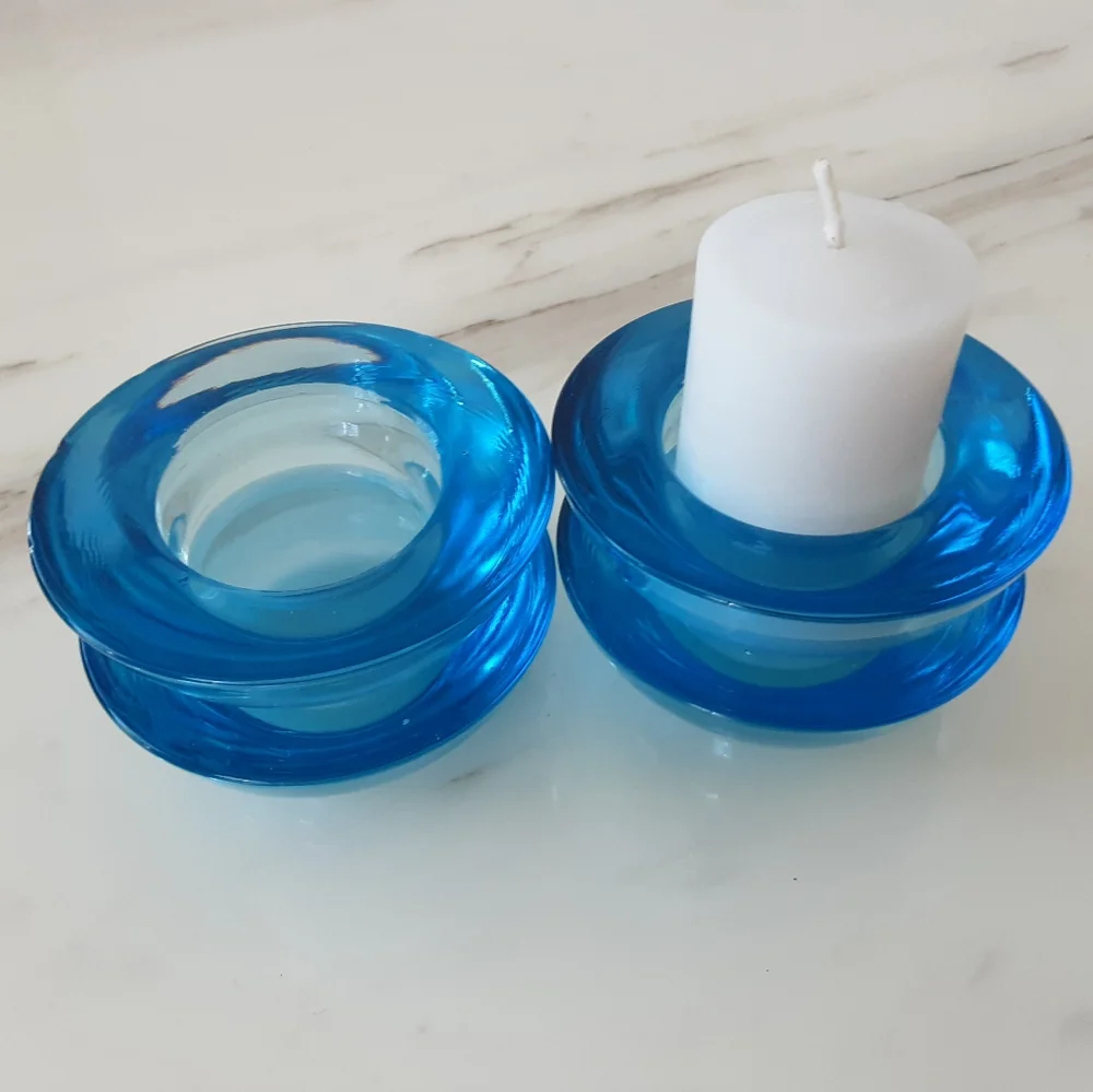 IKEA Blue Glass Tea Light Votive Candle Holders Set of 4